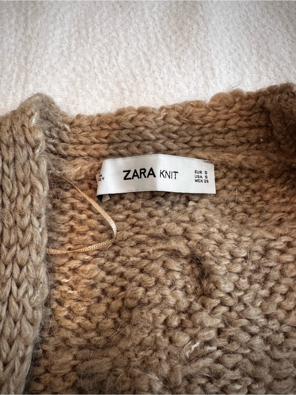 Zara Long Taupe Tan Cable Knit Open Long Line Cardigan with Pockets - Picture 13 of 15